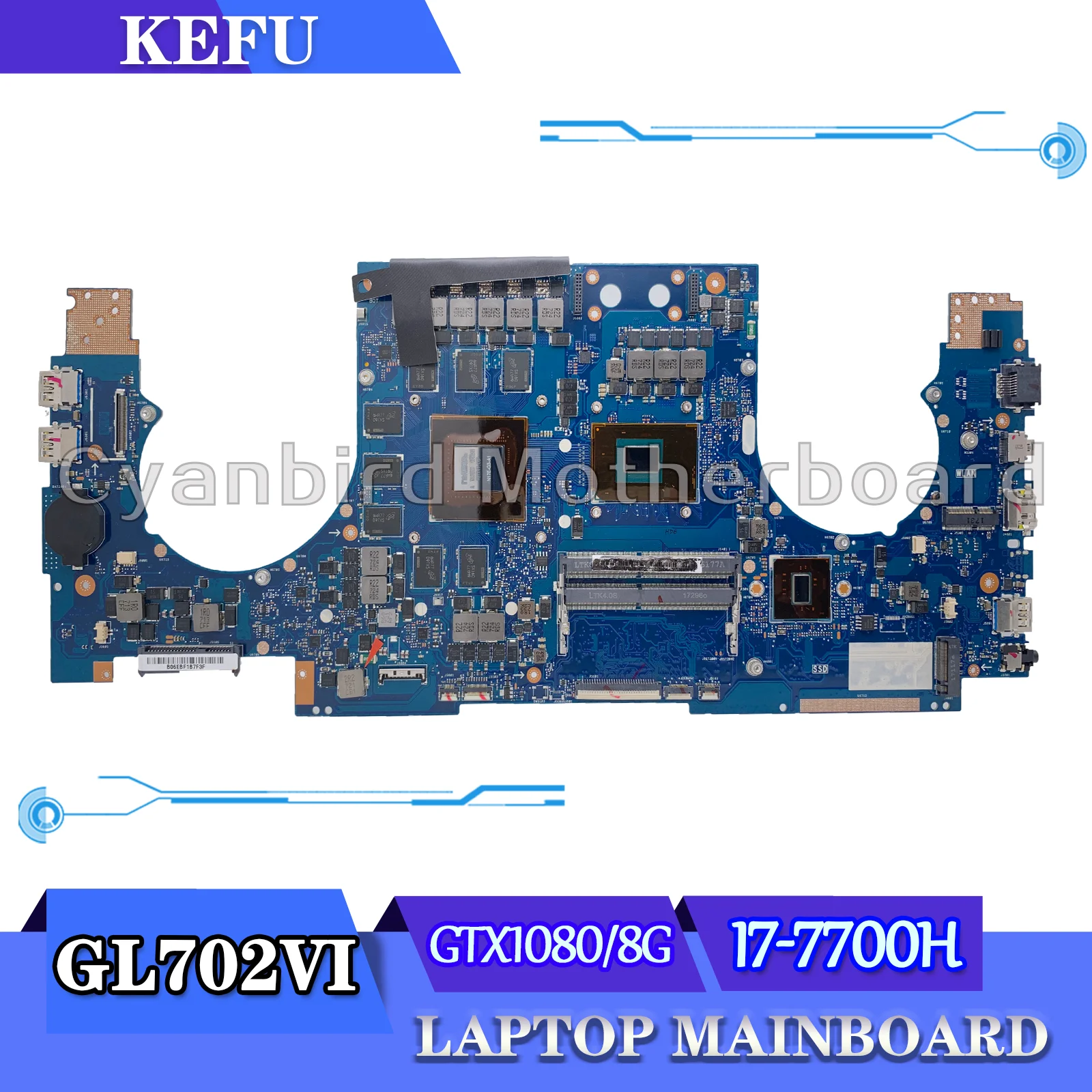 

KEFU Notebook GL702VI Mainboard For ASUS ROG GL702V GL702 S7V S7VI Laptop Motherboard With I7-7700HQ GTX1080/8G 100% Test Ok