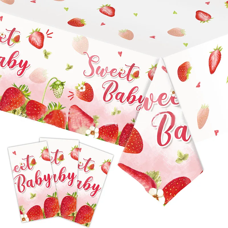 

137x274cm Strawberry Disposable Table Cover Sweet Baby Tablecloth Baby Strawberry 1st 2nd 3rd Happy Birthday Party Table Cloth