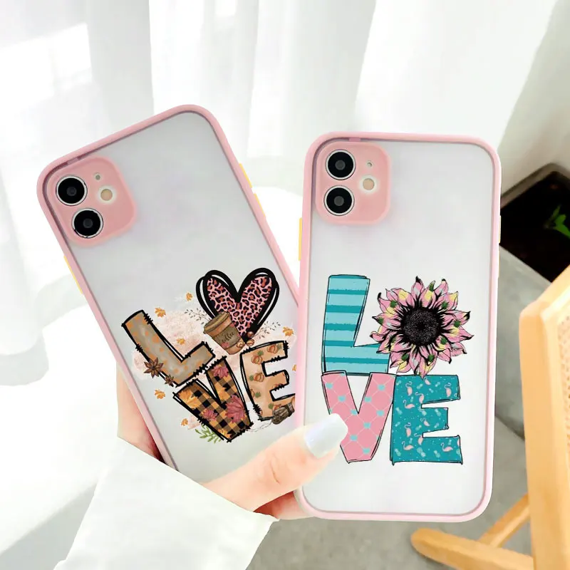 

Funny Cute Cartoon Graffiti Love Hearts Letter Phone Case For iPhone 7 8 Plus SE2 13 12 11 14 Pro Max XS XR X Shockproof Covers