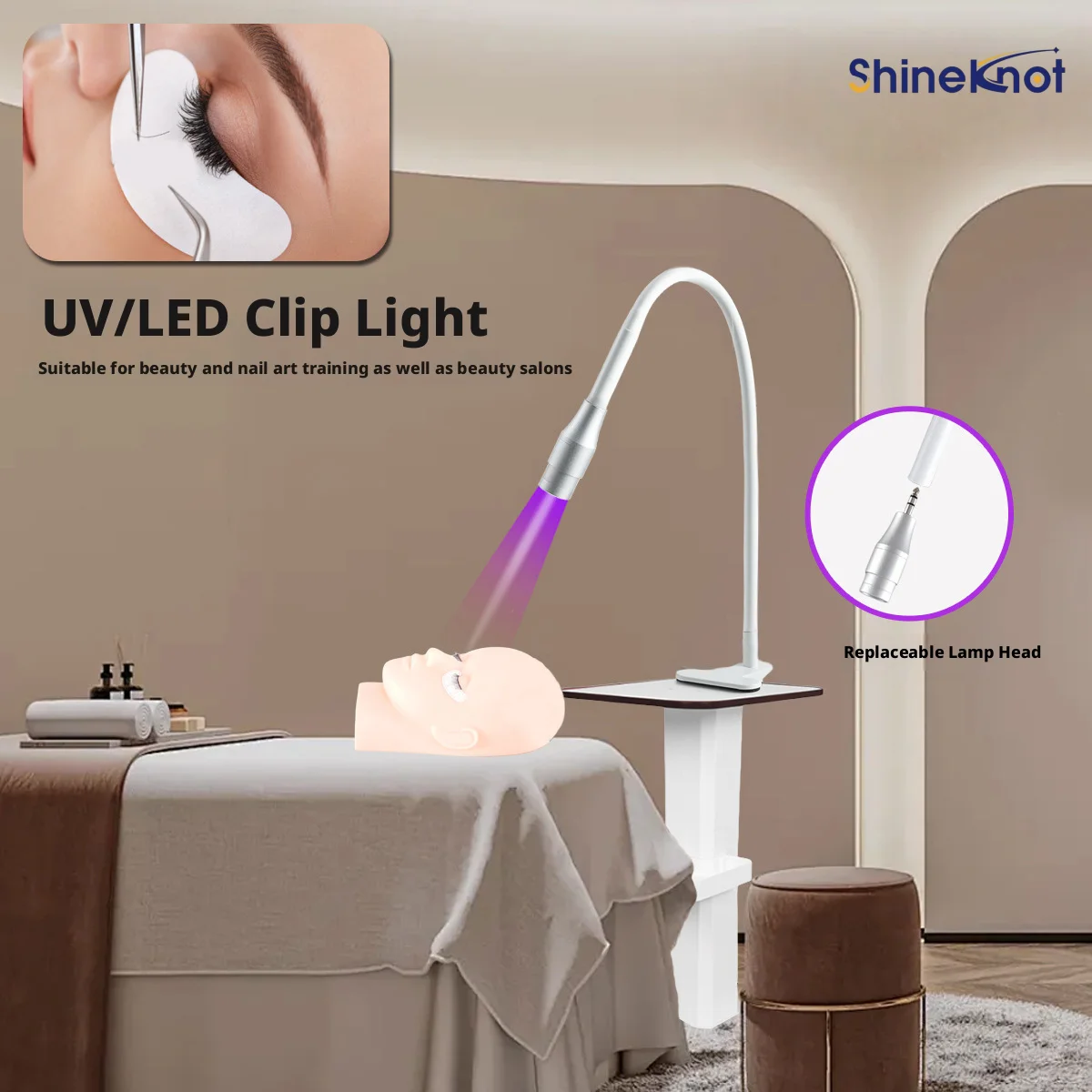 Фото Лампа для наращивания ресниц SHINEKNOT 5W с креплением на стол, регулируемым фокусом, УФ-светодиодная лампа для сушки ногтей, 395-405 нм, алюминиевый корпус №1