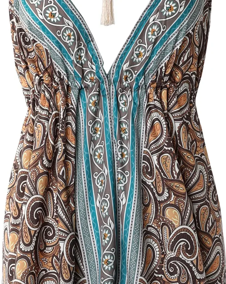 One Piece Summer Dresses Woman 2022 New Fashion Halter Backless Ruffle Hem Paisley Print Vacation Vintage Dress