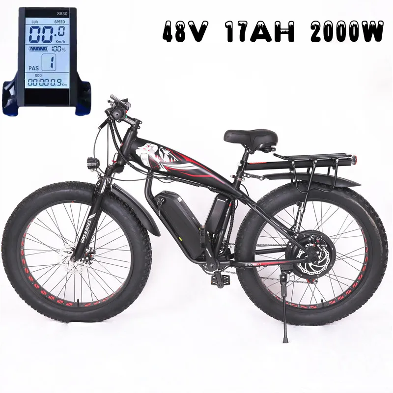 2000W 48V electric bicycle 26 inch 4.0 thick tire electric snowmobile 17ah battery portable electric mountain bike