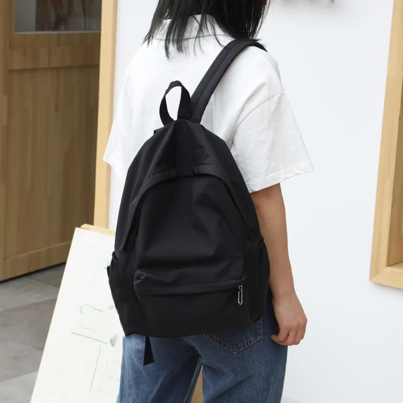 

Школьный ранец для девочек-подростков, однотонные женские сумки для книг, школьный портфель для учеников средней школы, большой нейлоновый мешок с милыми цветами черного цвета
