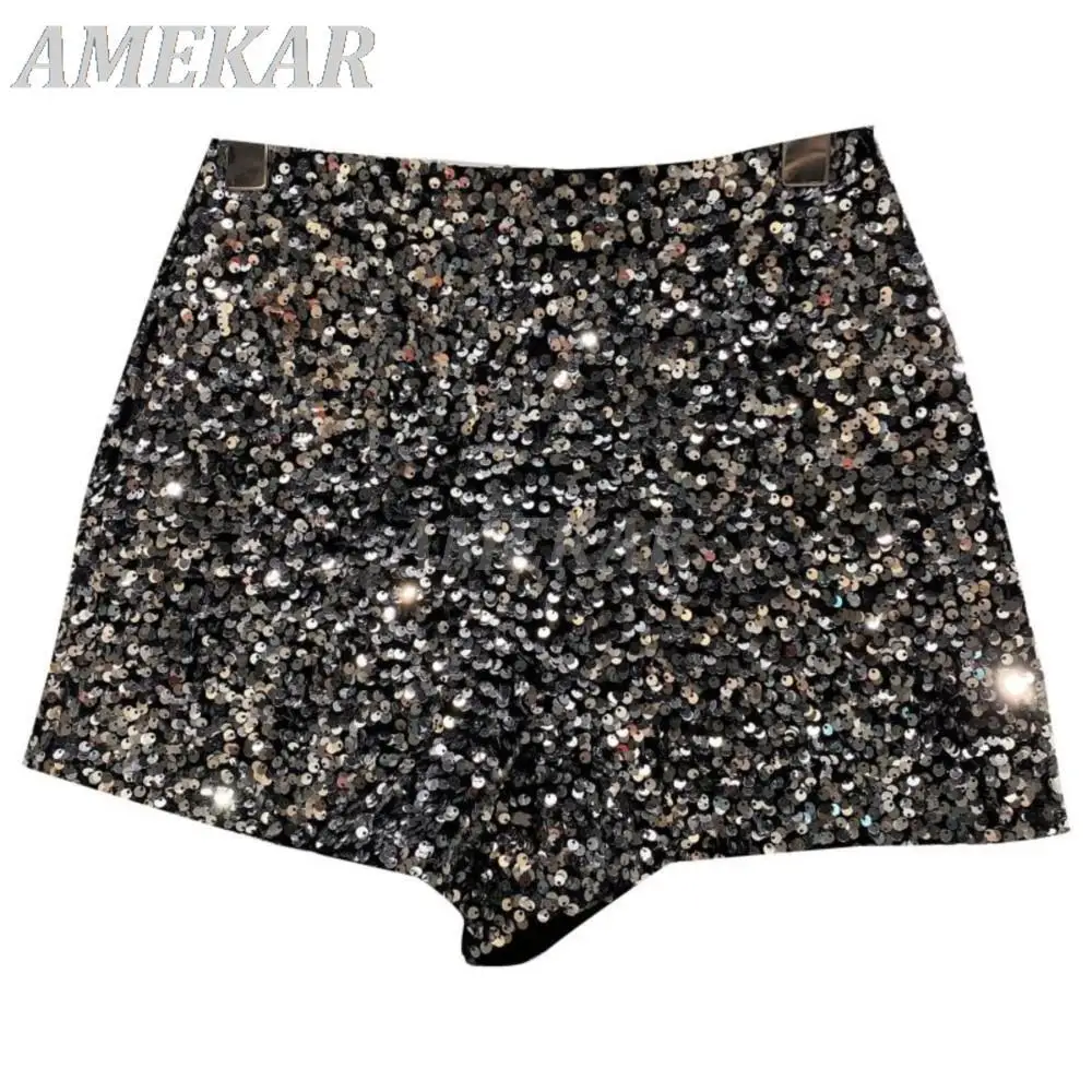 2023 Spring Black Velvet Shorts For Women Sequined Shiny Versatile Short Pants Lady Sexy Clubwear Shorts Hot Pants High Street