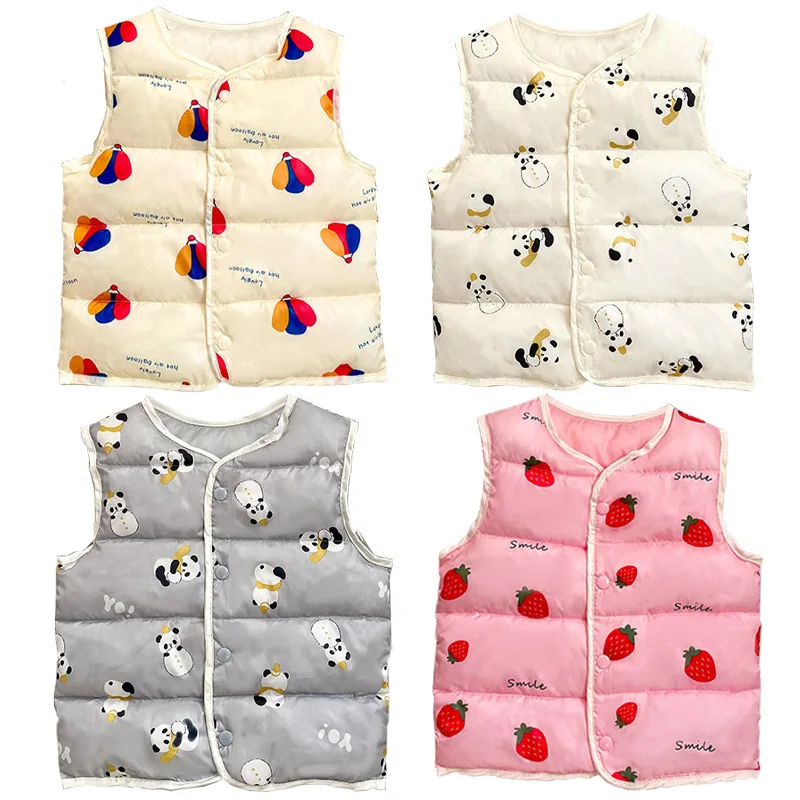 

2022 New Kids Vests Warm Waistcoats Autumn Baby Boys Girls Printed Vest Children Sleeveless Down Cotton Jacket Coats 2-6 Years
