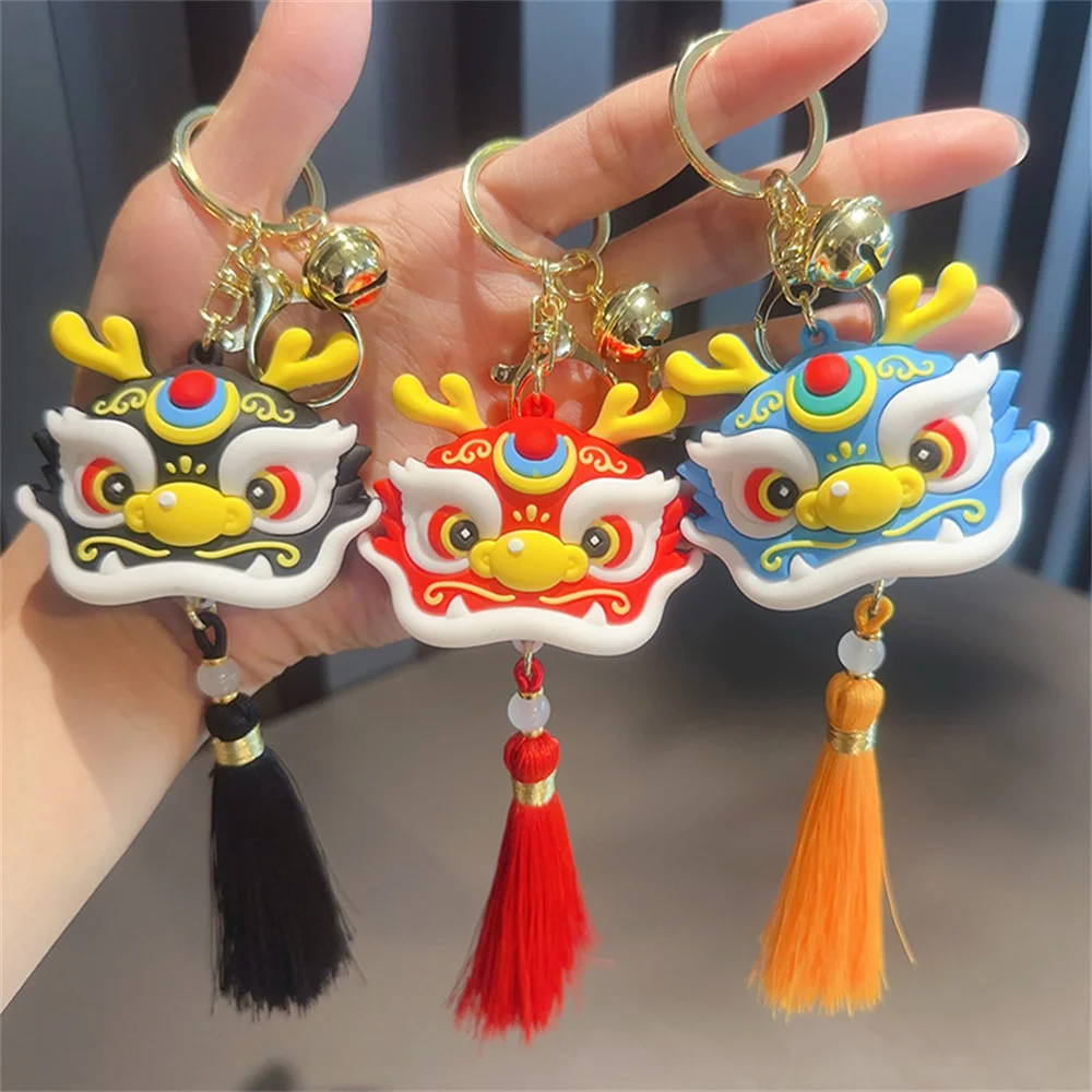 

Chinese Style Awakening Lion Keychain Cartoon Pvc Dragon Pendant Toy Keychain Couple Schoolbag Pendant Car Interior Wholesale
