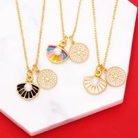 boho colorful enamel gold plated shell necklace for women copper zircon disc white pearl necklace summer beach jewelry