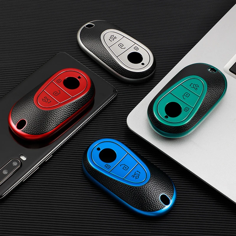 

TPU+Leather Car Key Cover Case Protect For Mercedes Benz C S E Class W223 W206 C260 C300 S350 S450 S500 S400 Smart Accessories