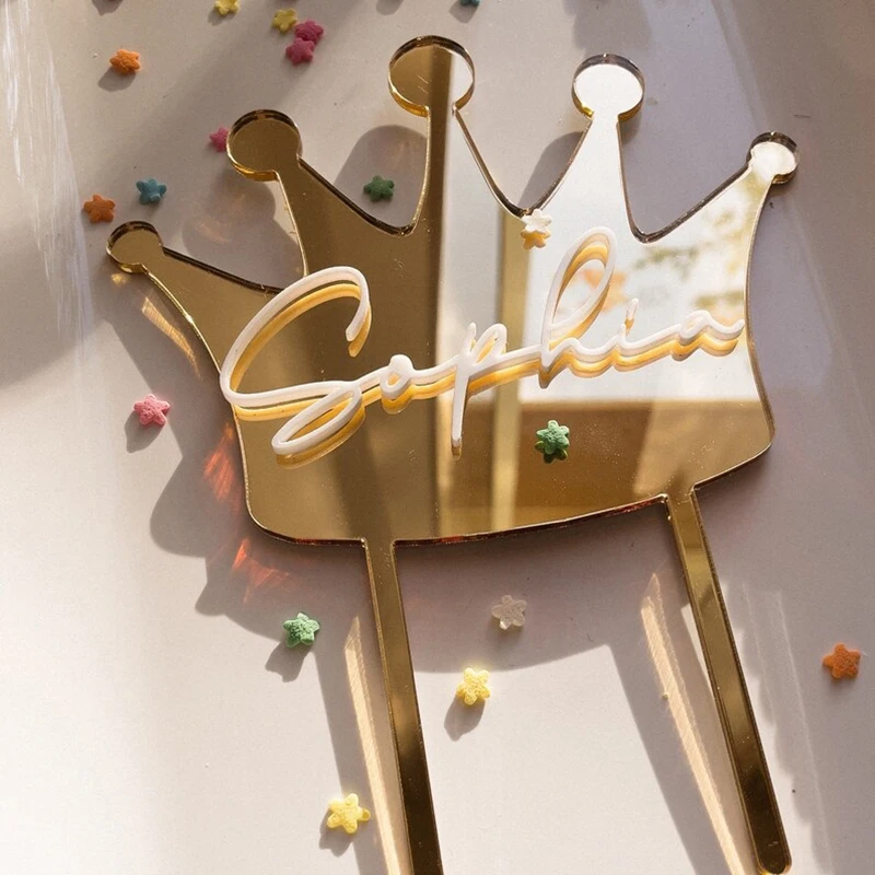 Пользовательская Корона торт на день рождения Топпер с именем заказ буквенный