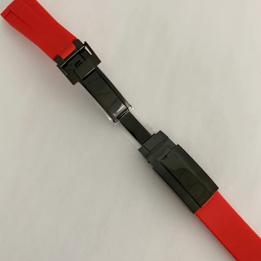 Watch Accessories Rubber Non-luminous Watch Strap 20MM*18MM Stainless Steel Single Folding Clasp PVD Black Steel Buckle