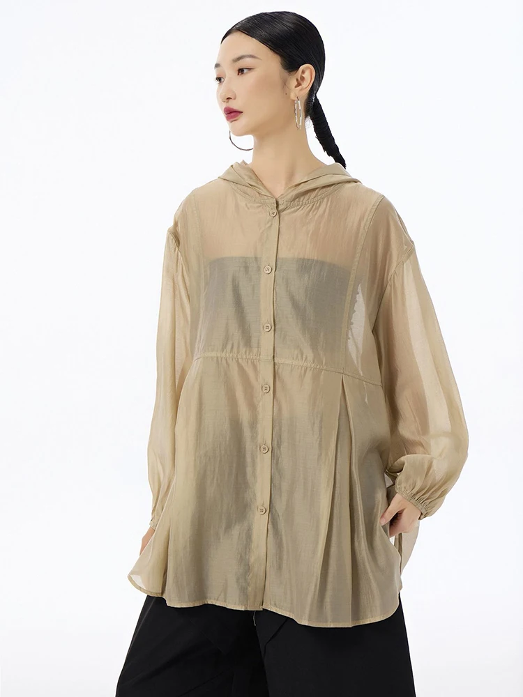 [EAM] Женская серая тонкая перспективная повседневная блузка большого размера