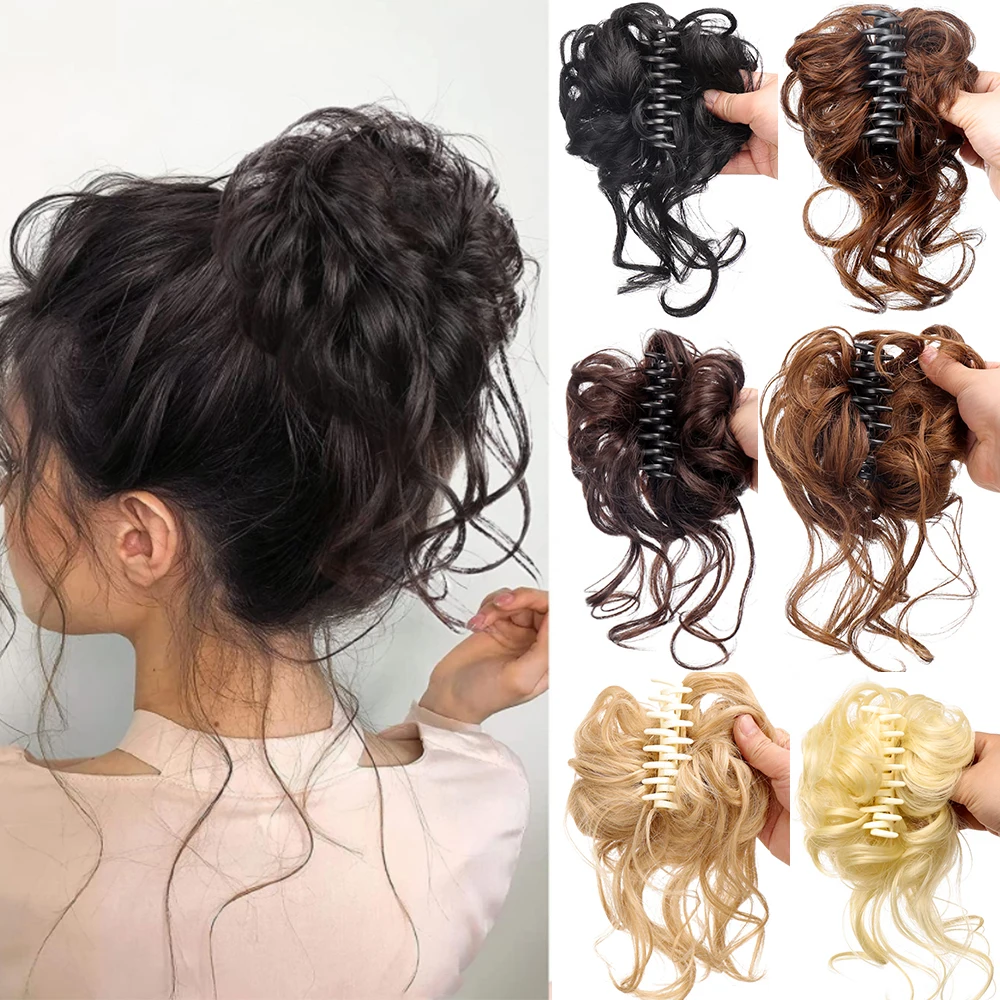 Synthetic curly hair wigs Messy Claw Chignon Clip Hair Bun Curly Wig Clip in Hair Tail Extension For Hairpiece Women