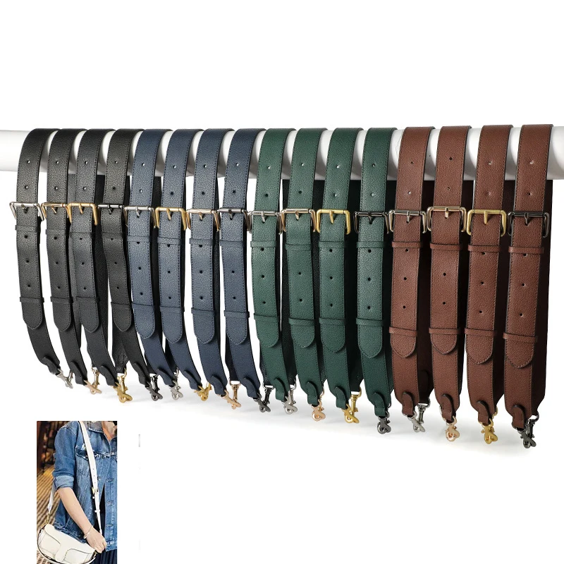 Adjustable 88-108cm Lychee Pattern Black Bag Strap DIY Handbag Belt Exquisite Thread Pressing Handcraft 35mm Wide Leather Handle