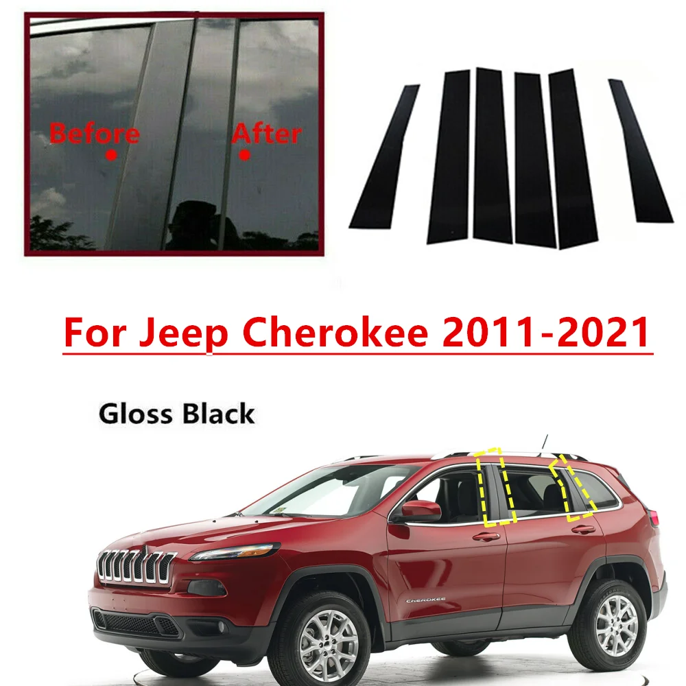 

6 шт./набор, столбики для окон и дверей автомобиля, глянцевые черные столбики, молдинговая Накладка для Jeep Cherokee 2011-2021
