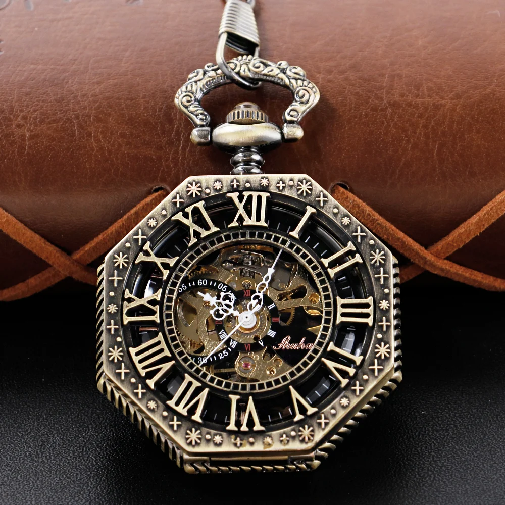 Hollow Irregular Pocket Watch Mechanical Men's and Women's Hand Style Steam Punk Necklace Fob Watch Chain Arabic Digital Clock