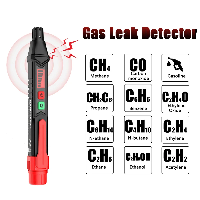 

Combustible Gas Leak Detector High Sensitivity Pen Flammable Spontaneous Gas Analysis Detector Household Audible Visual Alarm