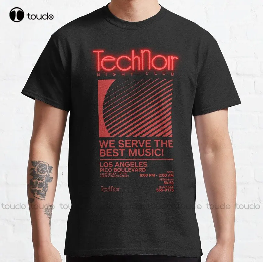 

Retro 80S Technoir Nightclub Poster From The Terminator Movie Classic T-Shirt Funny Art Streetwear Cartoon Tee Custom Gift