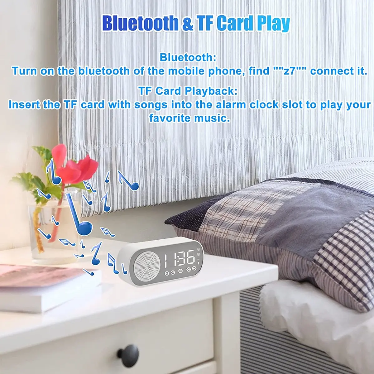 Цифровой будильник светодиодный с FM-радио и Bluetooth-динамиком 3 режима яркости для