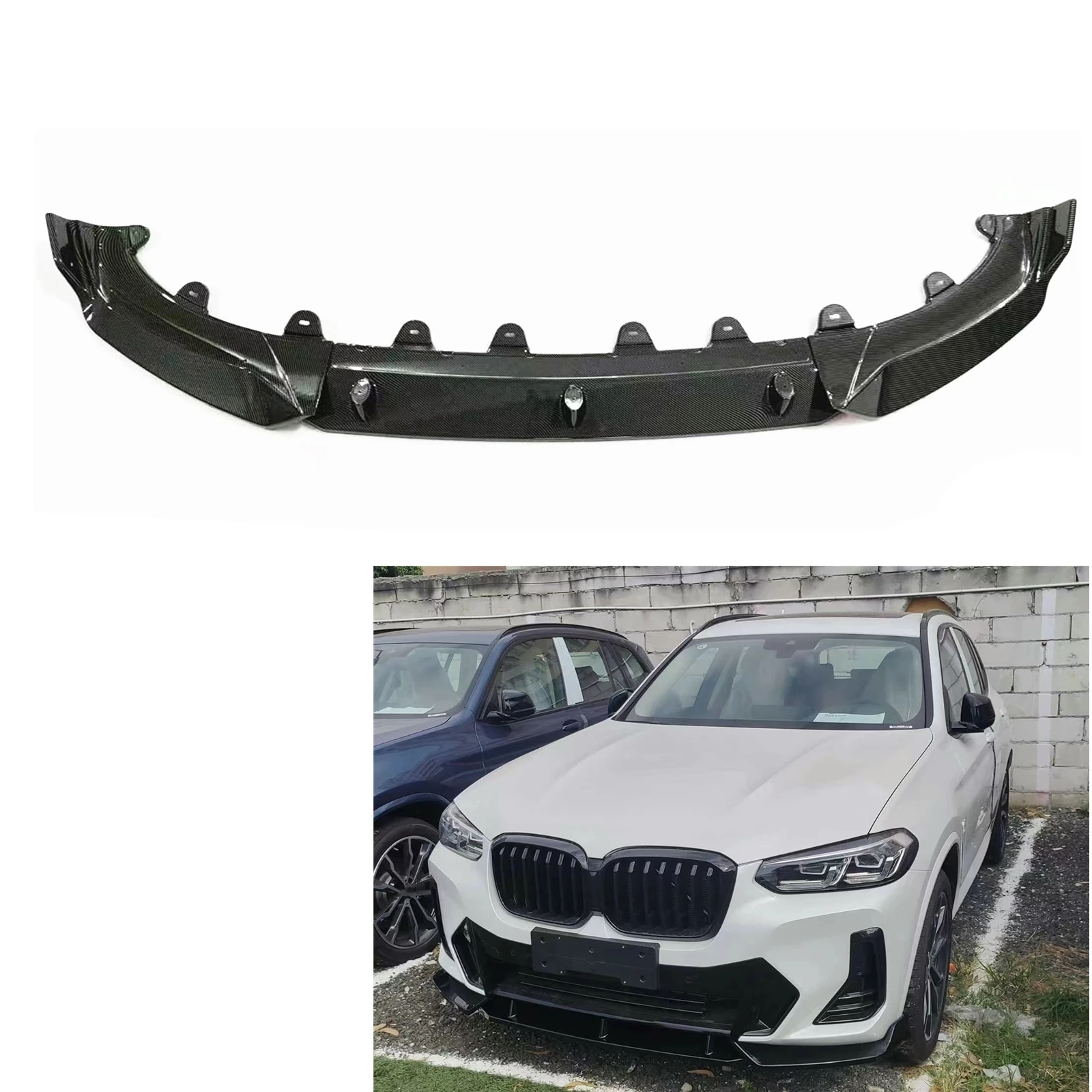 

For BMW X3 2021.7-2022 IX3 Front Bumper Spoiler Lip Carbon Fiber Look Car Lower Kit Splitter Guard Plate Blade Protector Board
