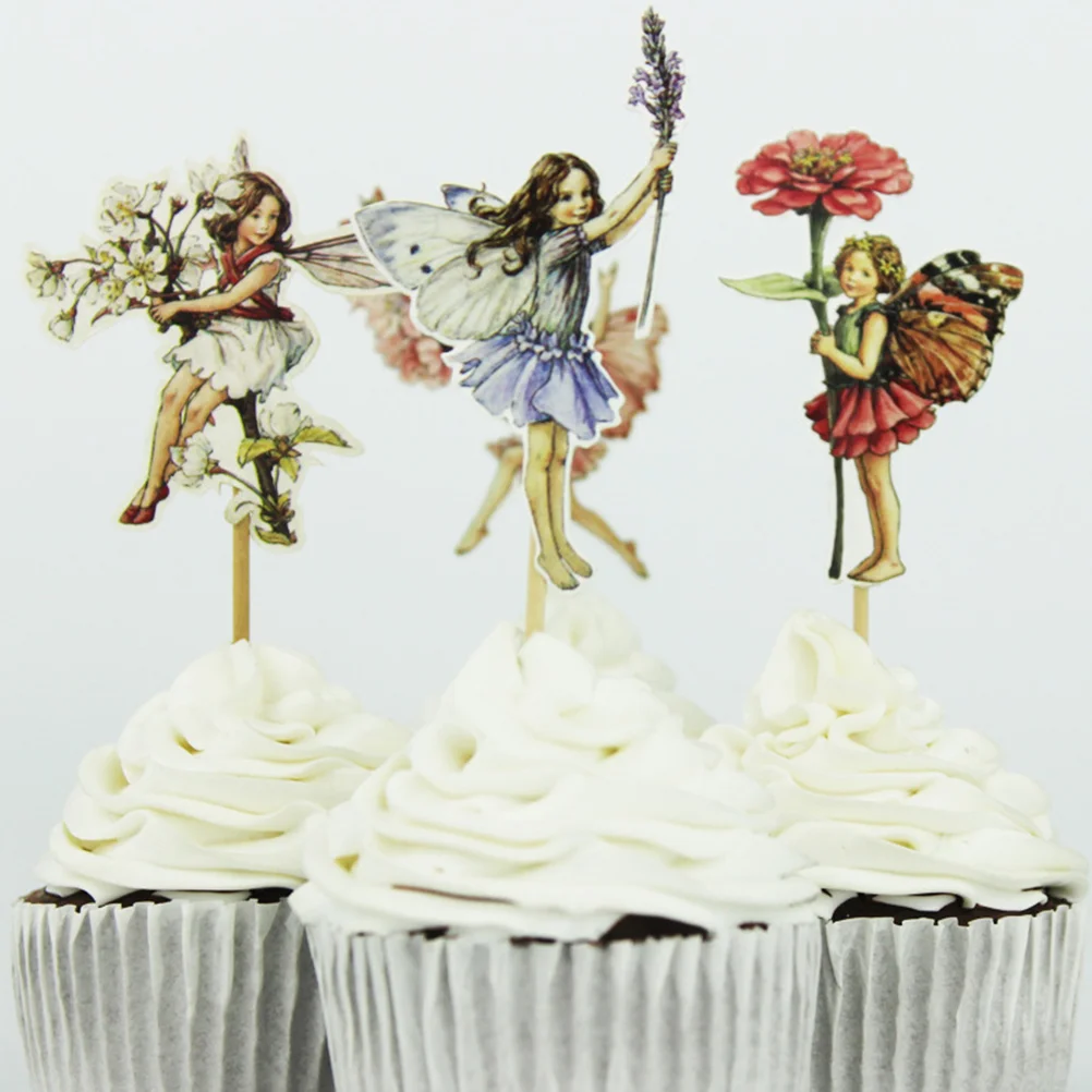 

Fairy Decorations Cake Party Cupcake Toppers Supplies Topper Birthday Picks Decoration Knot Flower Teapot Girls Bow Fairies
