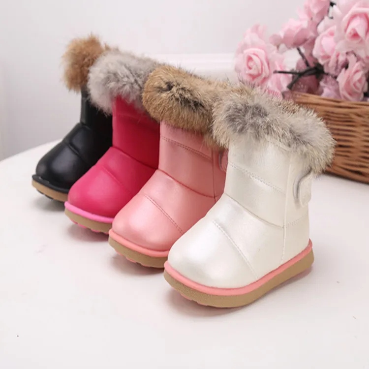 

A88 Winter Children's Thick Plush Snow Boots Children's Warm Leather Short Baby White Shoes
