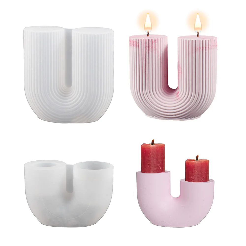 

3D Candle Holder Molds U-Shaped Geometry Silicone Soap Mold DIY Craft Resin Candle Wax Mould for DIY Wedding Home Table Decor