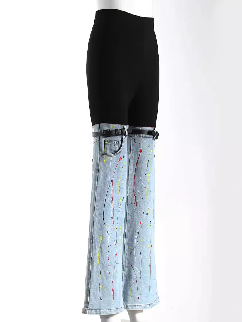 Джинсовые синие черные женские брюки 1 пара разноцветные Новая мода Повседневная