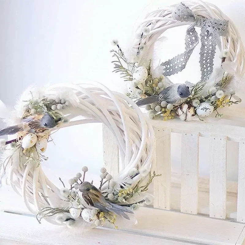 

NEW IN 10-30cm White Rattan Wreath Ring DIY Easter Egg Decor Artificial Flower Garland Happy Easter Party Gifts Wedding Home Dec
