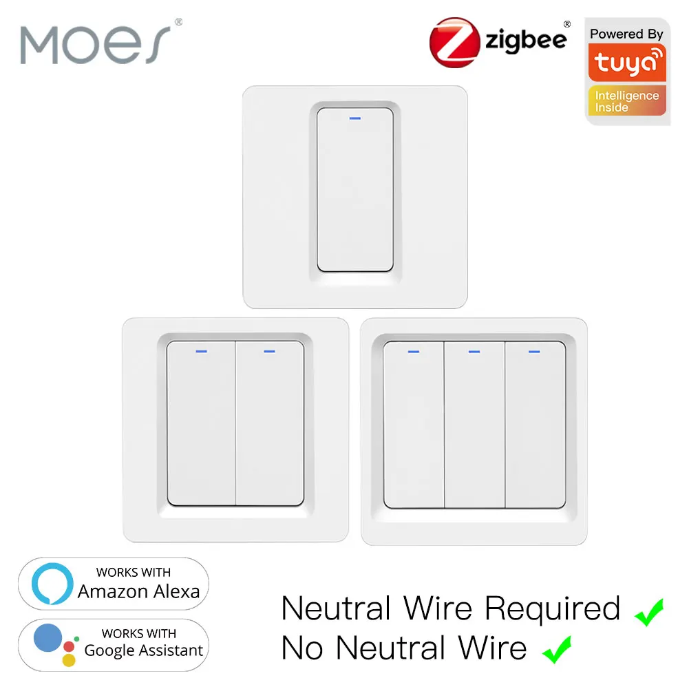 

Умный выключатель Tuya Zigbee, настенный высветильник ель без нейтрального провода и N + L, совместим с Alexa Google Home