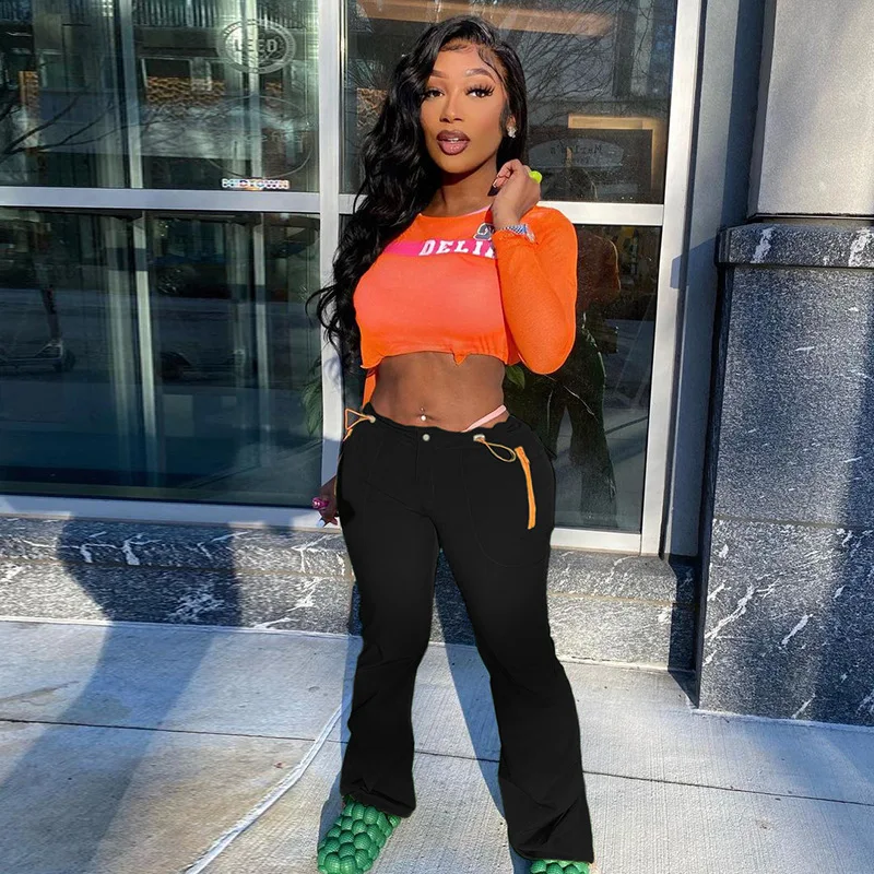 

2022 Summer Chic New Fashion Jeans Women Denim Solid Pants Zipper Fly Workout Activewear High Street Trouser Slim Flare Bottom