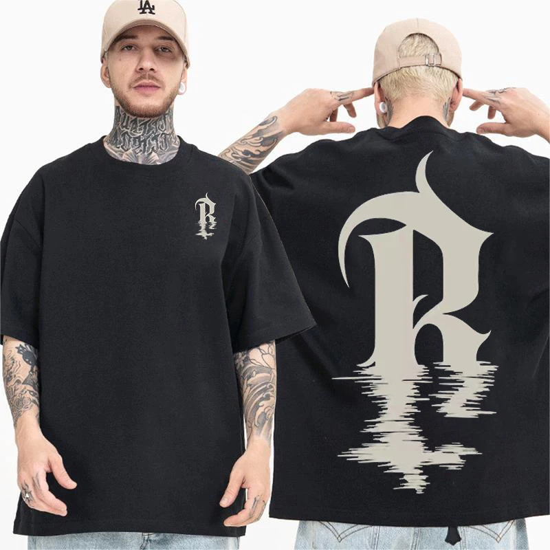 

Man's Summer Korean Style Letters Inverted Image Printed T-Shirts Fashion Solid Color Oversized 100% Cotton Short Sleeve TShirt