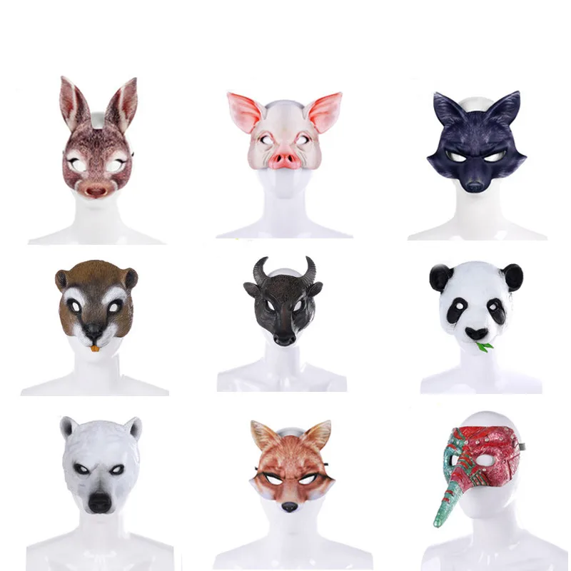 Adult Children Halloween Cosplay 3D Animal Mask Soft Foam Rabbit Pig Deer Dragon Mask Women Men Rave Party Club Role Play Mask