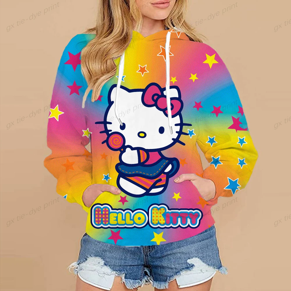 Женские толстовки в стиле Харадзюку Повседневная Толстовка с принтом Hello Kitty
