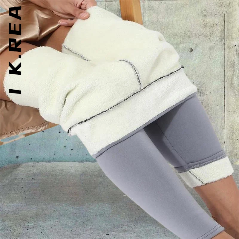 

Женские бархатные леггинсы с высокой талией I K.Rea, зимние теплые плотные леггинсы из овечьей шерсти