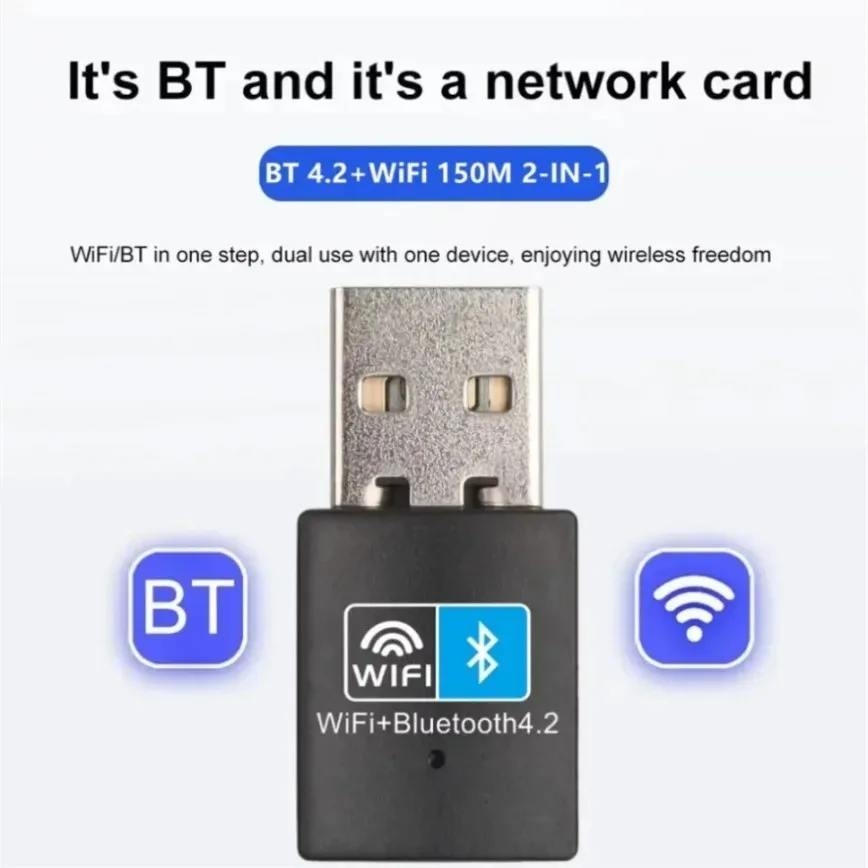 Фото KEBIDUMEI Беспроводной адаптер Wi-Fi 150 Мбит/с, совместимый с Bluetooth 4.2, USB-адаптер 2.4G V4.2, сетевая карта для ноутбуков и настольных ПК №2