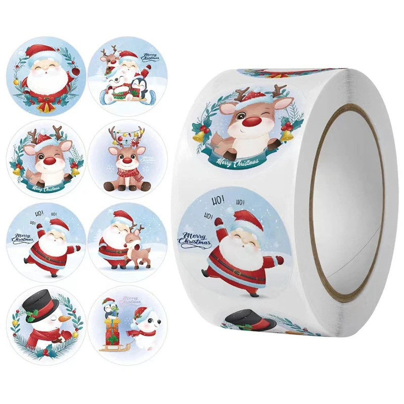

500pcs Merry Christmas Stickers Round Cartoon Seal Labels for Kids Cards Envelopes Gift Tags Boxes Decorative Stationery
