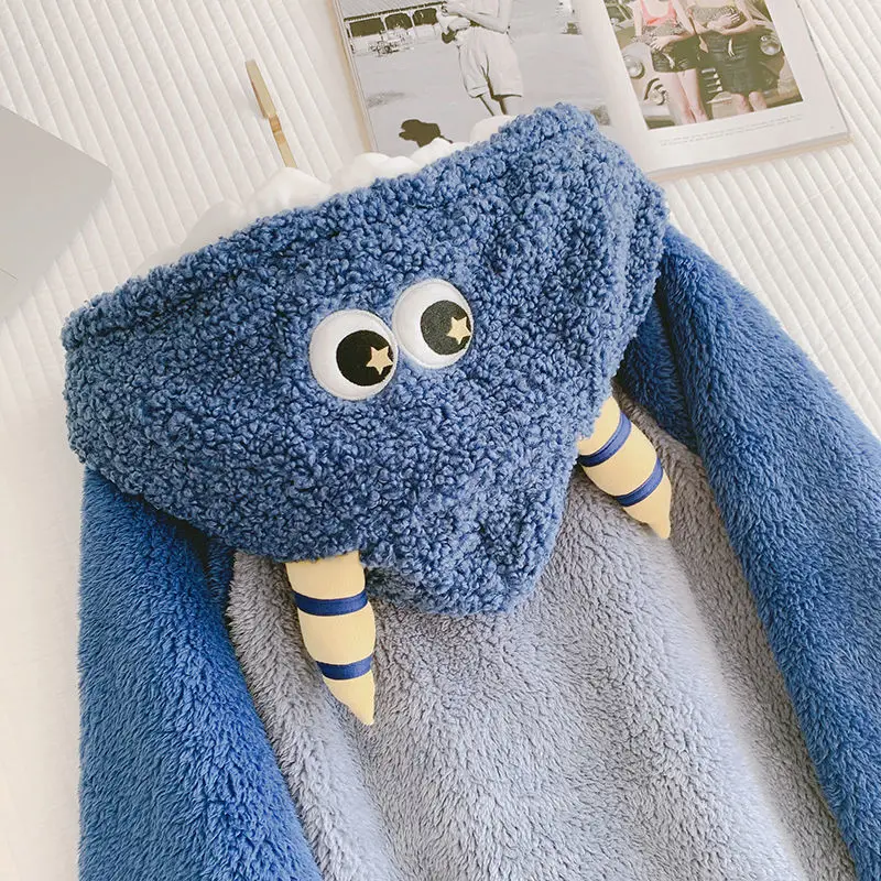 Cartoon Sleepwear Animal Cosplay Flannel Pajamas Sets Women Winter Nightgown Suit Thicken Warm Bathrobe Casual Loose Nightwear