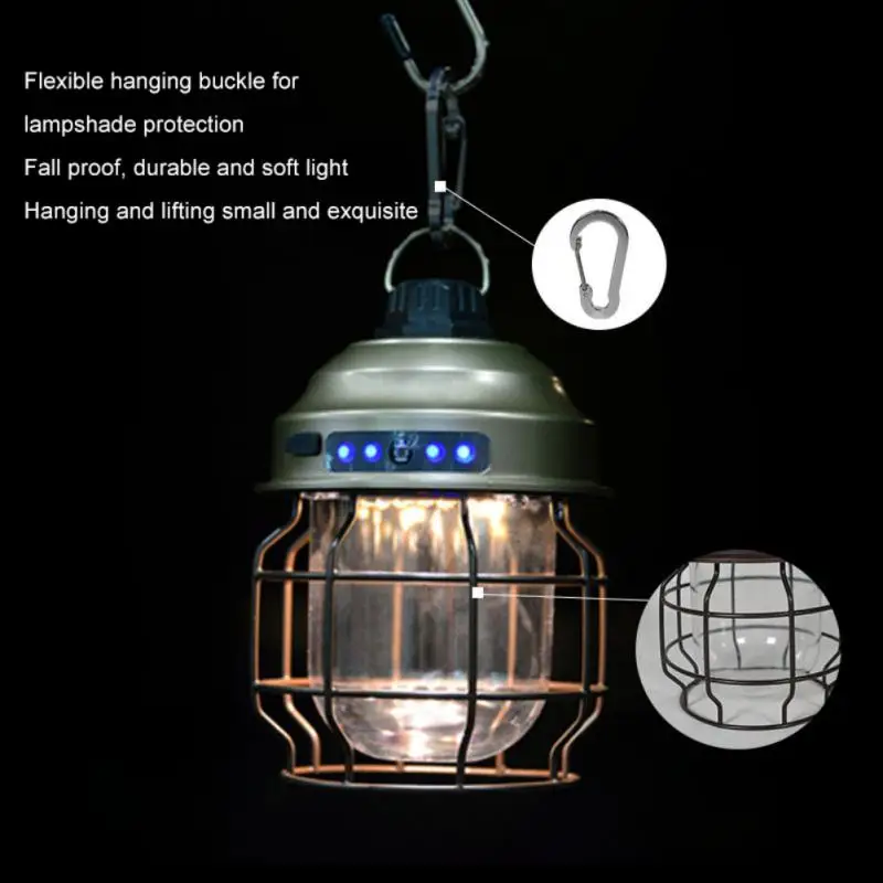 

Retro Portable Camping Lantern Rechargeable Light Hanging Camp Lamp Outdoor Light Household 3 Modes Dimmable Flashlight With USB