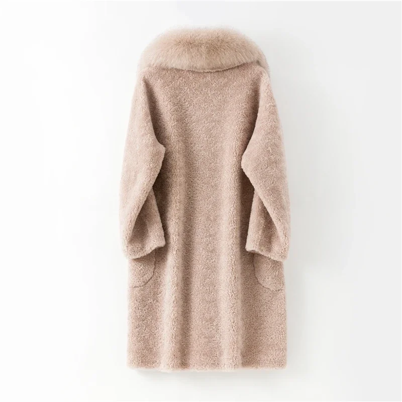 Женская длинная куртка из натурального овечьего меха Женское пальто с