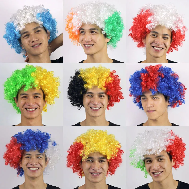 

Football Cup Fans Cheering National Flag Colored Wigs Home Away Sports Fan Party Supplies Headgear Carnival Festival Props