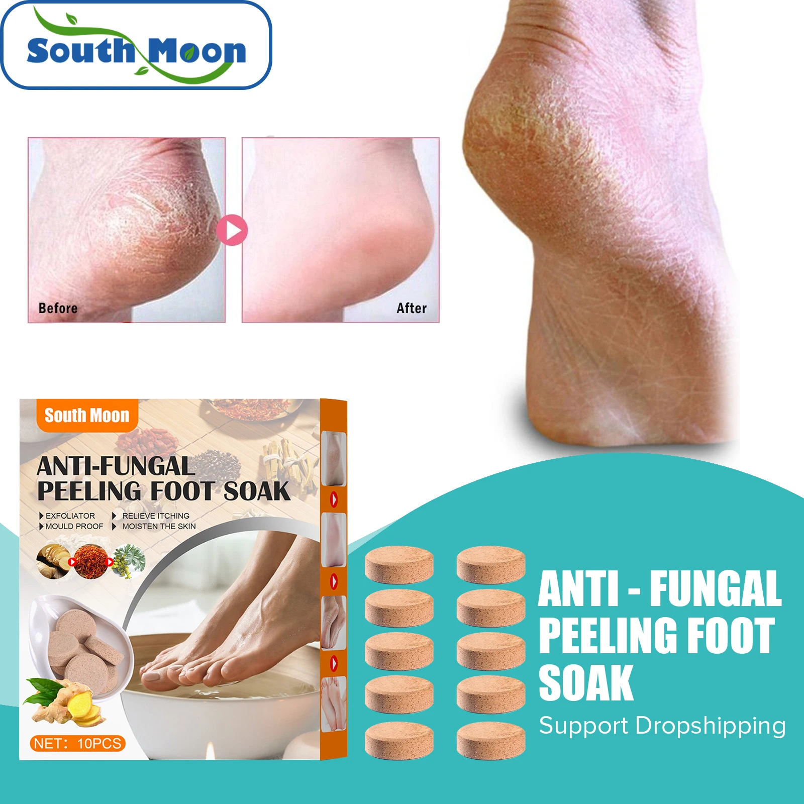 

South Moon Foot Soak Tablets Natural Anti Fungal Peeling Itching Detox Foot Bath Care Ginger Soak Tablets Fast and Free Shipping