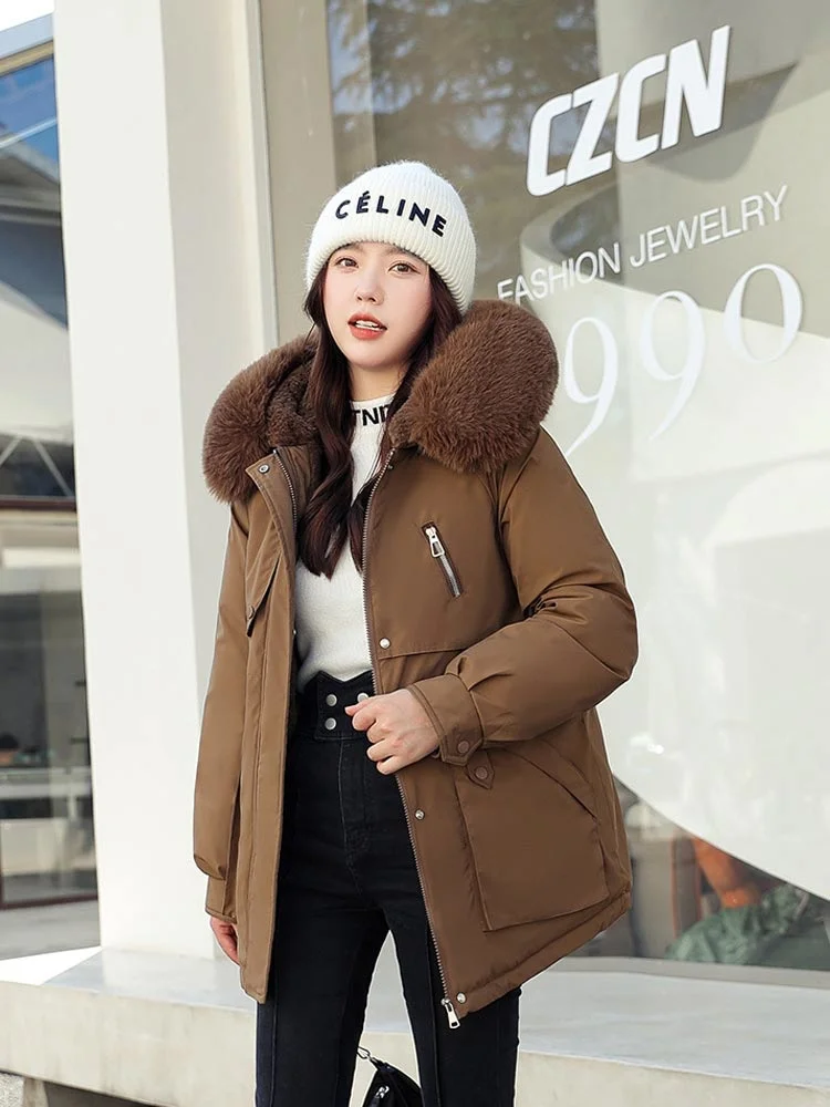 2022 New Winter Jacket Women Parka Fashion Coat Wool Liner Hooded Parka With Fur Collar Warm Snow Wear Padded Clothes