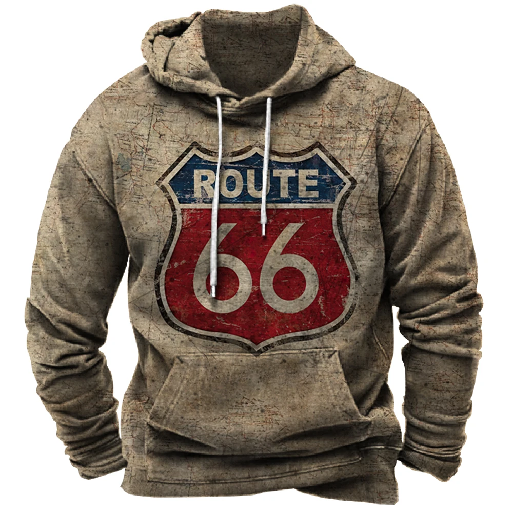 

Autumn Vintage Men's Hoodie Oversized Clothing Route 66 Cycling Jacket Street Fashion Sweatshirt Long Sleeves Hoodie For Men