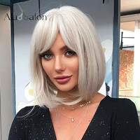 alan eaton short straight bob synthetic wigs with bangs white blonde wigs for women afro cosplay party hair heat resistant fiber