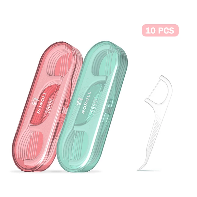 

10pcs Dental Floss Sticks Portable Box Disposable Toothpicks Interdental Brush