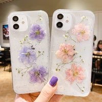 luxury soft real dried flowers phone case for iphone 13 pro max case 8 7 plus x xr 12mini 11 epoxy daisy high transparency case