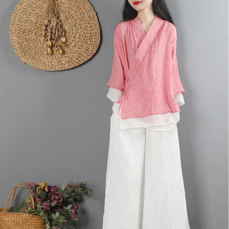 Топы в китайском этническом стиле Харадзюку дзен одежда Женский хлопковый