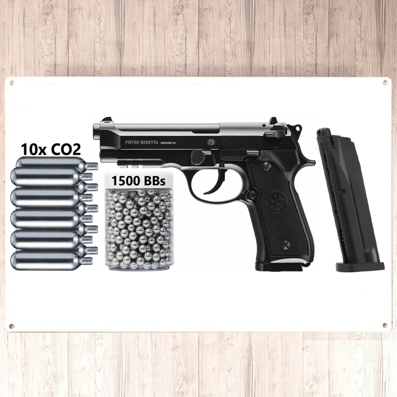 

Новинка, низкая цена, пневматический пистолет Umarex Beretta M92 A1 2021 Co2 Bb, 177 кадров в секунду, настенный жестяной знак 8*12 дюймов, 310