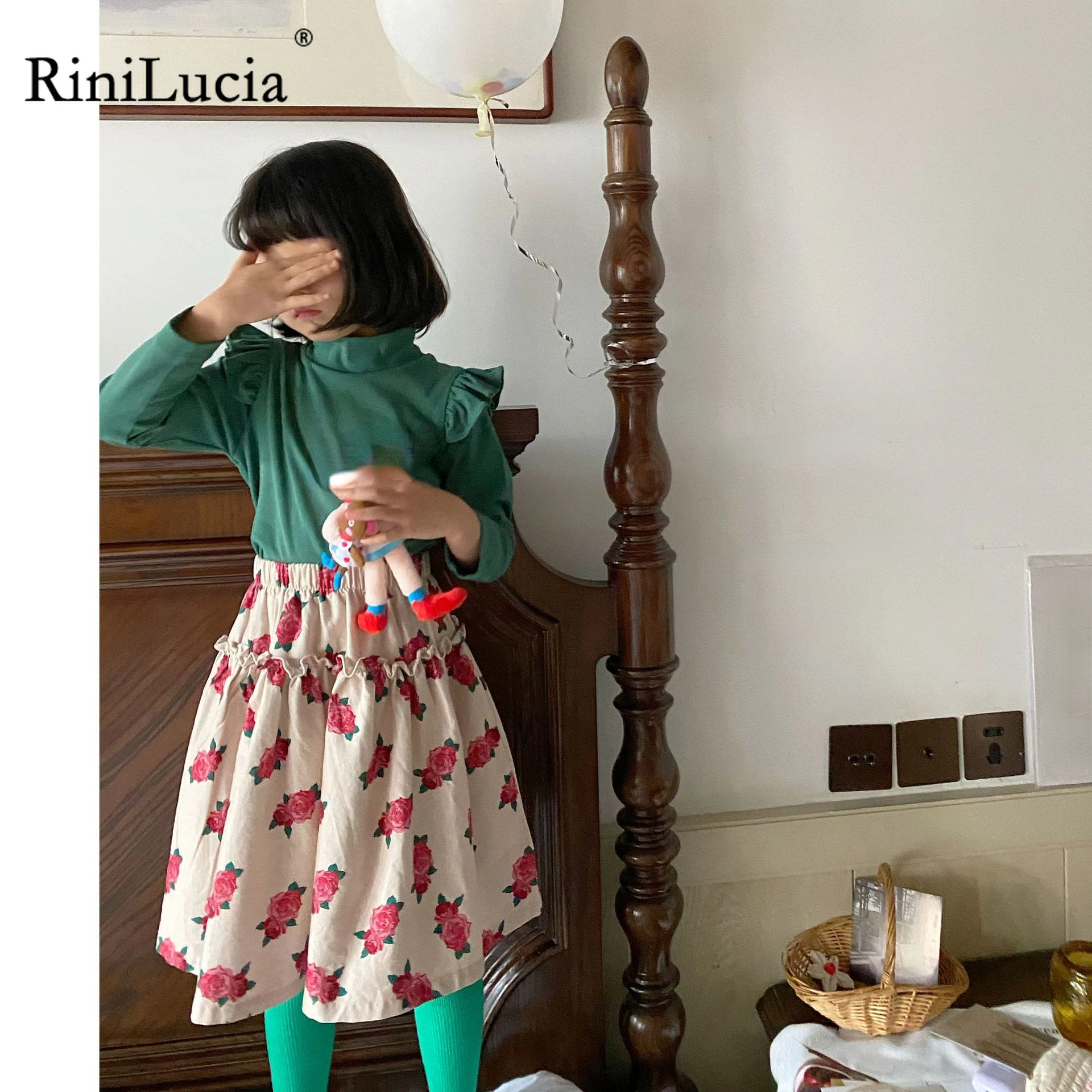 

RiniLucia 2 To 7 Years 2023 New Spring Autumn Girls Skirt Active Clothes for Kids Knee-length Floral Skirt Clothes for Girls
