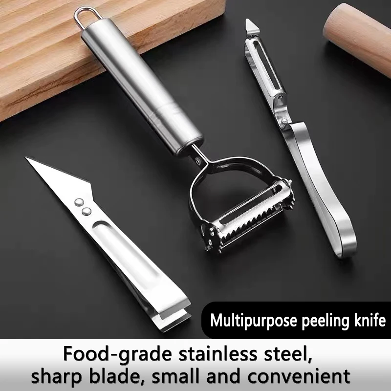

Three Piece Set Multi-Function Stainless Steel Potato Cucumber Carrot Grater Julienne Vegetables Fruit Peeler Two-In-One Slicer